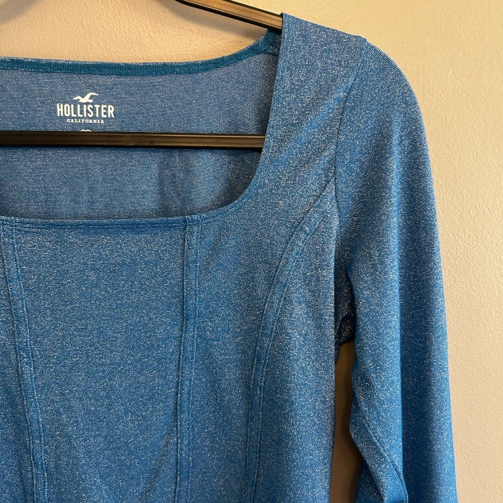 Hollister blue silver sparkle long sleeved crop top Y2K size L - Picture 7 of 15